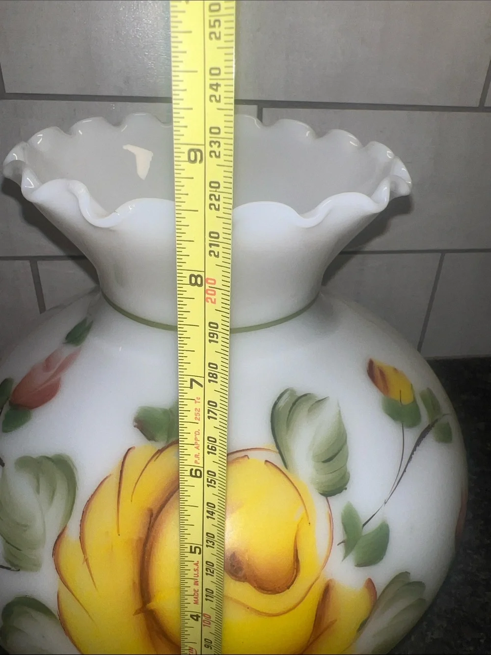 Vintage glass hurricane painted lamp shade. Replacement globe. Exc condition